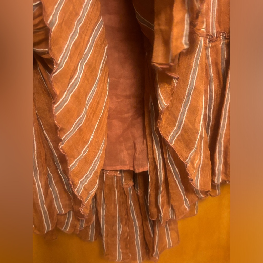 Free People One Ember Printed Flowy Midi Skirt In Terracotta Stripe - Picture 8 of 15